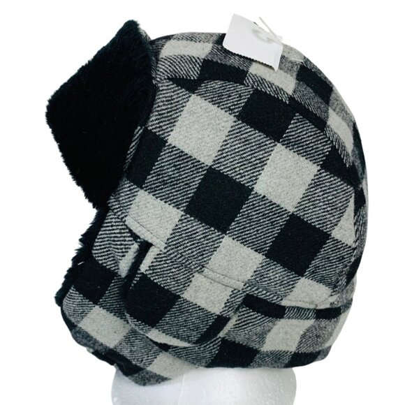 Buffalo Plaid Trapper Hat Thinsulate Insulation Winter Black Gray Checkered Flap - Picture 1 of 16